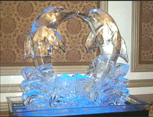 two dolphins kissing ice bar