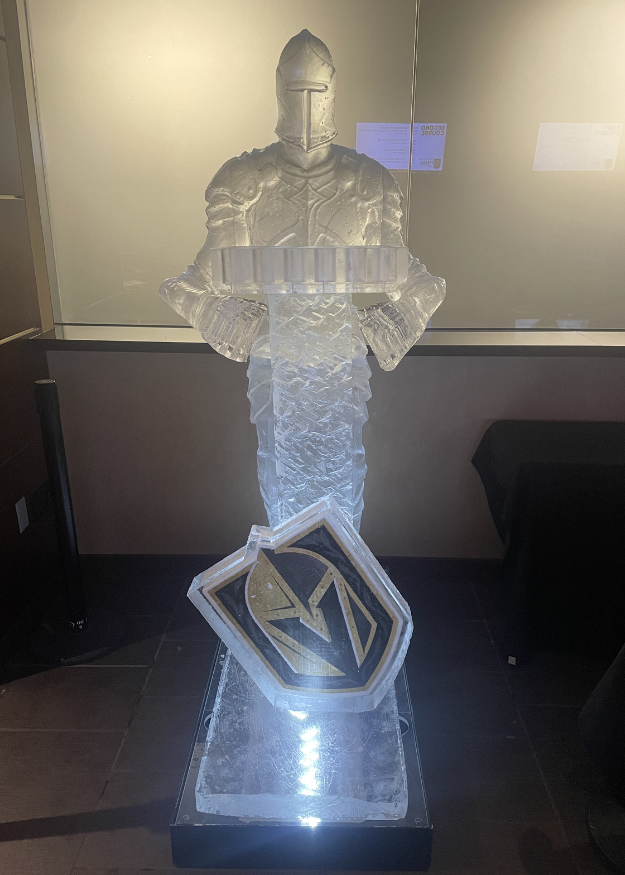 ice sculpture hockey statue las vegas- Golden Knights